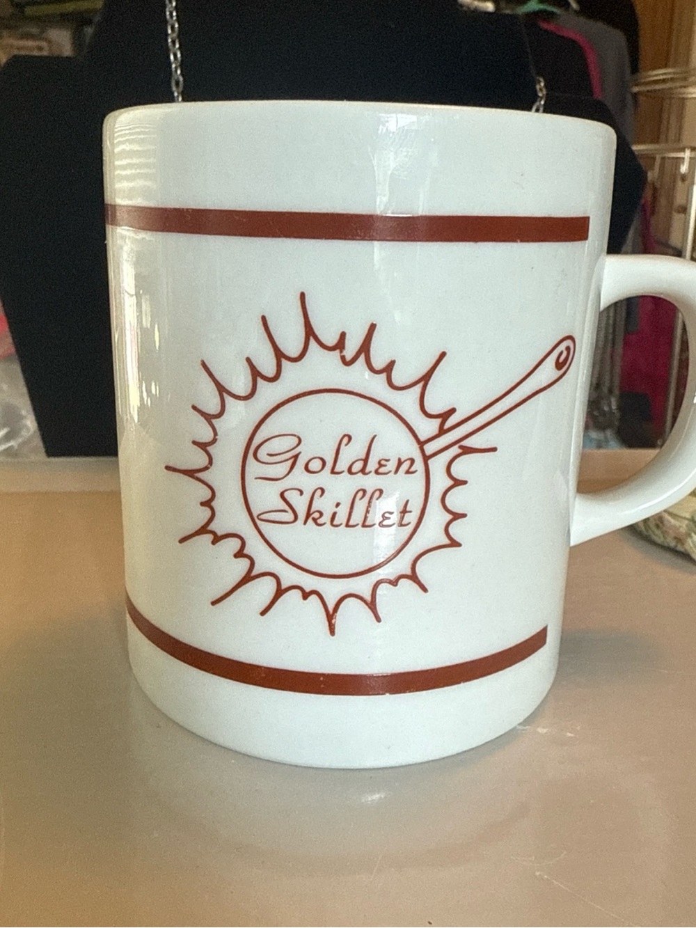 Golden Skillet Logo Coffee Mug - White with Rust Red Trim